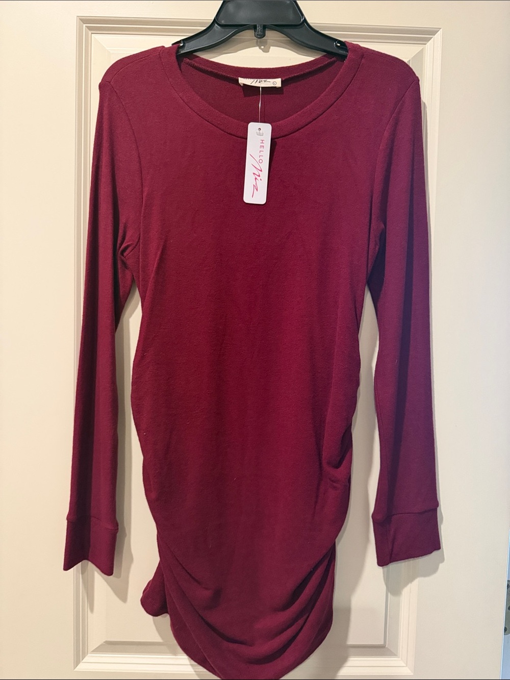 Hello MIZ Long Sleeve Crewneck - Maternity Tunic - Burgundy